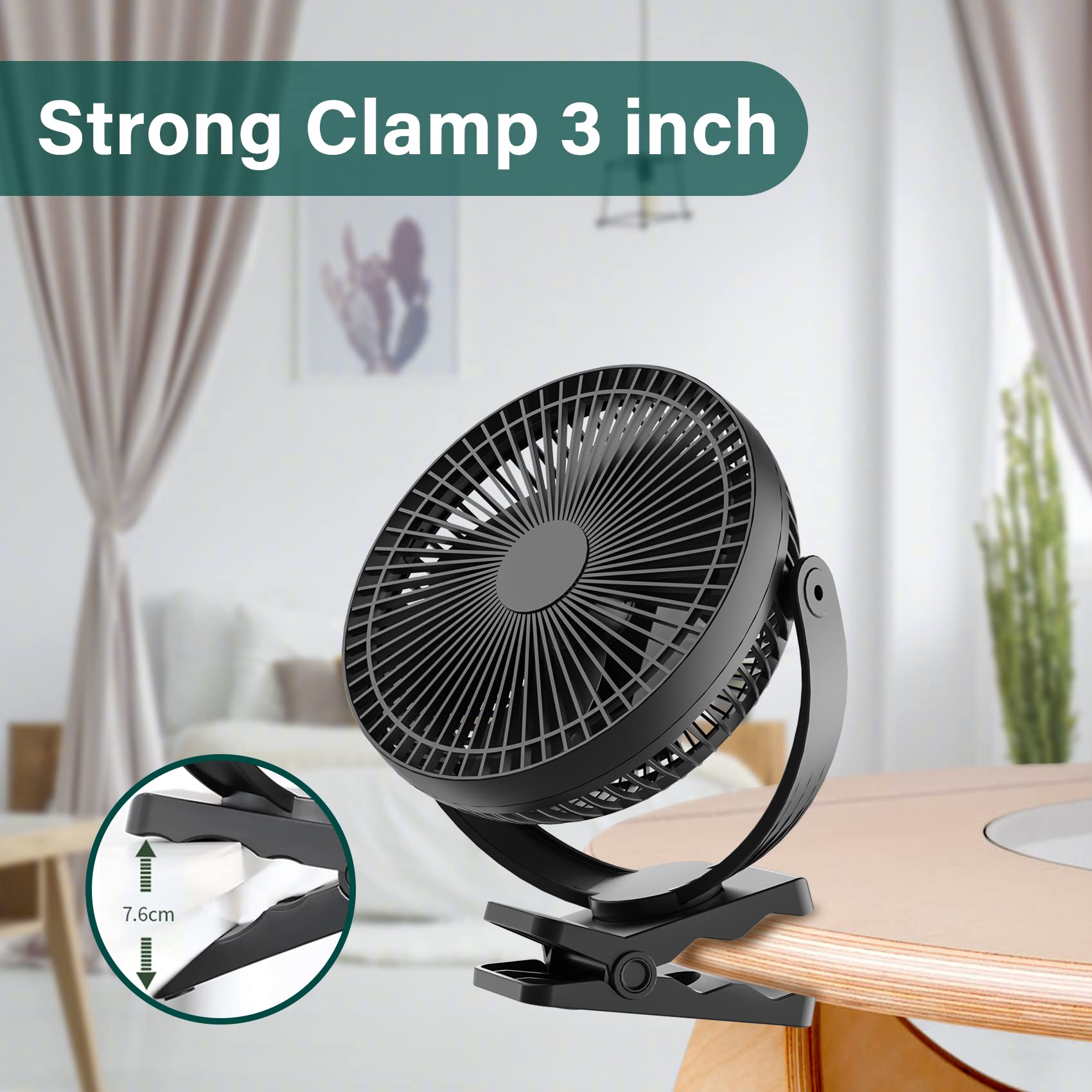 Portable Clip on Fan, 10000mAh Battery Operated, 24 Hours Work Time, 4 Speeds, 8 Inch, Personal Fan for Bedroom Outdoor Travel Camping Golf Cart Treadmill Home Office