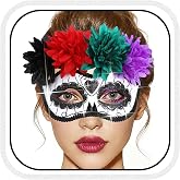 BODIY Halloween Masquerade Mask Flower Skull Day of the Dead Eyemask for Women Men Costume Masks Half Mask