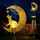 Vuees Solar Moon Cat Wind Chimes, Outdoor Hanging Garden Patio Decor Gift | Soothing deep tones; dusk glow; rust-resistant metal; gentle memorial-style accent; cat lover and nature lover appeal
