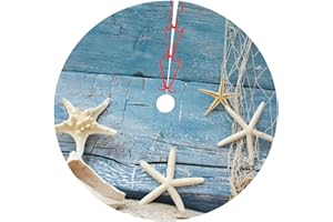 LUMANSITTER Beach Nautical Coastal Starfish Wooden Blue 36 Inch Christmas Tree Skirt Carpet Mat Funny Party Decor Supplies for Xmas Halloween Decorations Occasion Ornament