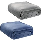 BYKOSY 2 Pcs Flannel Fleece Throw Blanket for Bed Couch Large Soft Blanket Winter Warm Lightweight Throw for Sofa,Couch,Travel,Camping,(Grey,Blue,50x60 Inch)
