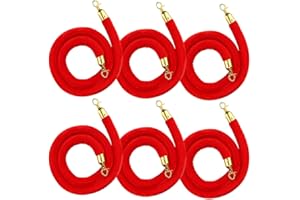 Yeatruojeet 6 Pack Velvet Stanchion Rope, 5 Feet Crowd Control with Silver Clasps, Foam Core Queue Safety Barriers for Party Event and Red Carpet - Golden Hook (6)