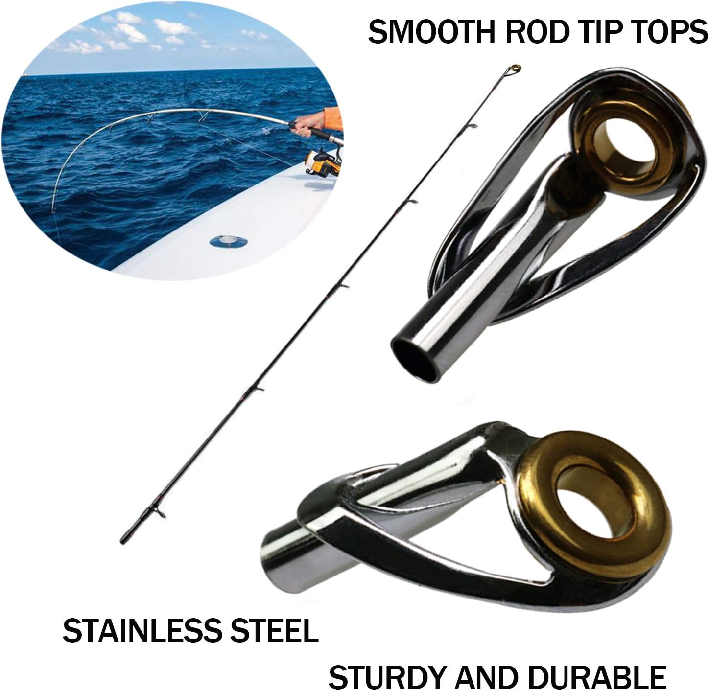 THKFISH Fishing Rod Tip Repair Kit Heavy Duty Fishing Tip Tops Sliver Body Fishing Golden Ceramic Ring Sea Saltwater Fishing Rod Guides Tip Repair Kit 30pcs - Image 3