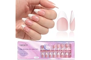 Canvalite French Tip Press on Nails Gel Nail Tips - 300Pcs Pre-Colored Quick and Easy Press on Nails Almond Fake Nails with Designs DIY Nail Extensions Valentines Day Gifts for Her, Pink White