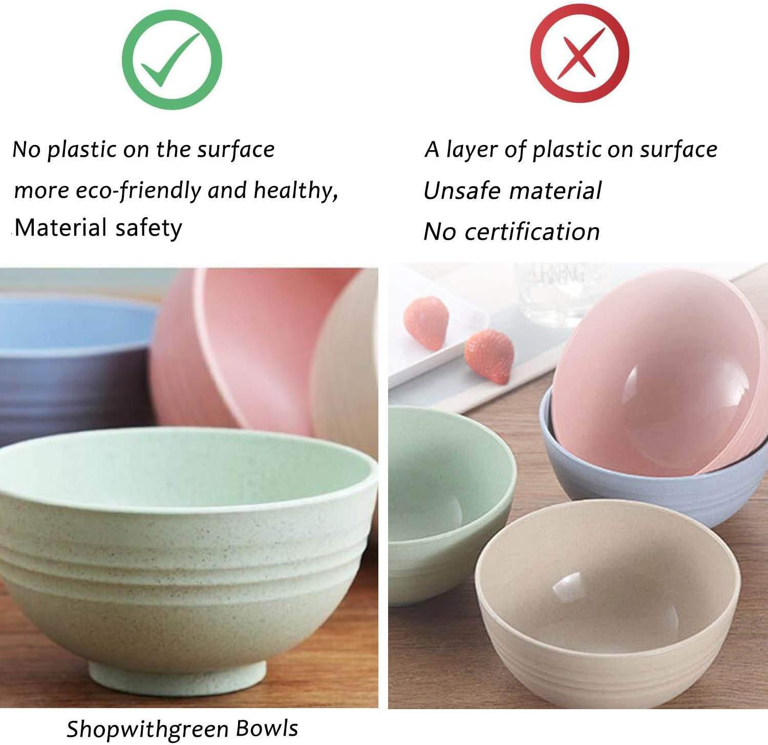  | Shopwithgreen Unbreakable Cereal Bowls - 24 OZ Wheat Straw Fiber Lightweight Bowl Sets 4 - Dishwasher & Microwave Safe - for Children, Rice, Soup Bowls: Cereal Bowls
