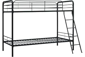 DHP Twin-Over-Twin Bunk Bed with Metal Frame and Ladder, Space-Saving Design, Black