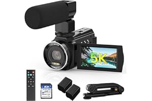 KIMONIE 5K Video Camera Camcorder UHD 48MP 60FPS WiFi Vlog Camera for YouTube 10X Optical Zoom Camcorders with Remote Control, Handheld Stabilizer, Microphone, 2 Batteries, Large Aperture, 64 GB Memory Card