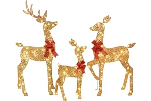 Christmas Outdoor Decorations Reindeer Family - HOYECHI Light Up 4FT Deer 3 Set with 145 LEDs, Outside Yard Christmas Decor I