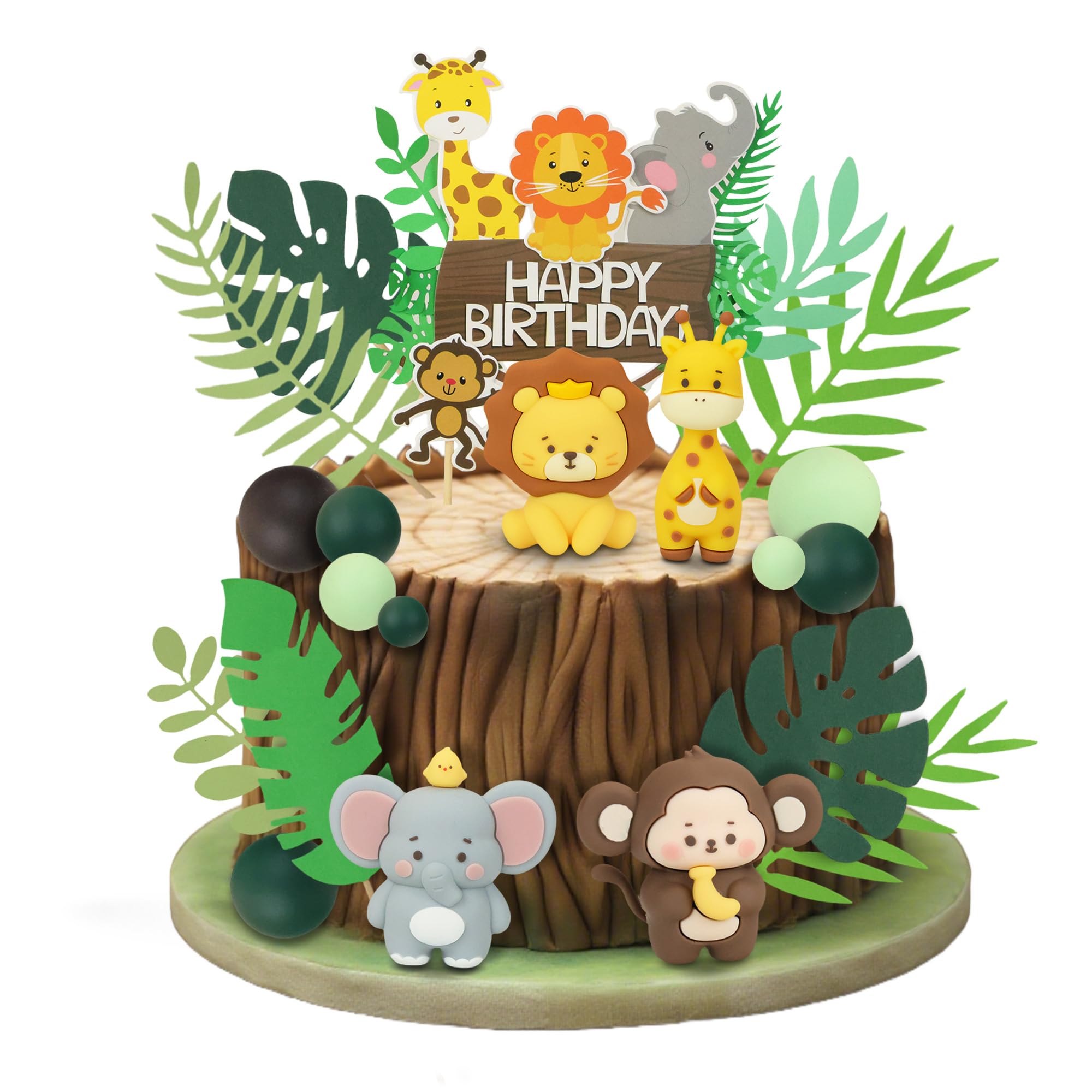 Photo 1 of 17Pcs Safari Animal Cake Toppers Jungle Cupcake Decorations for Wildlife theme Happy birthday Party Supplies