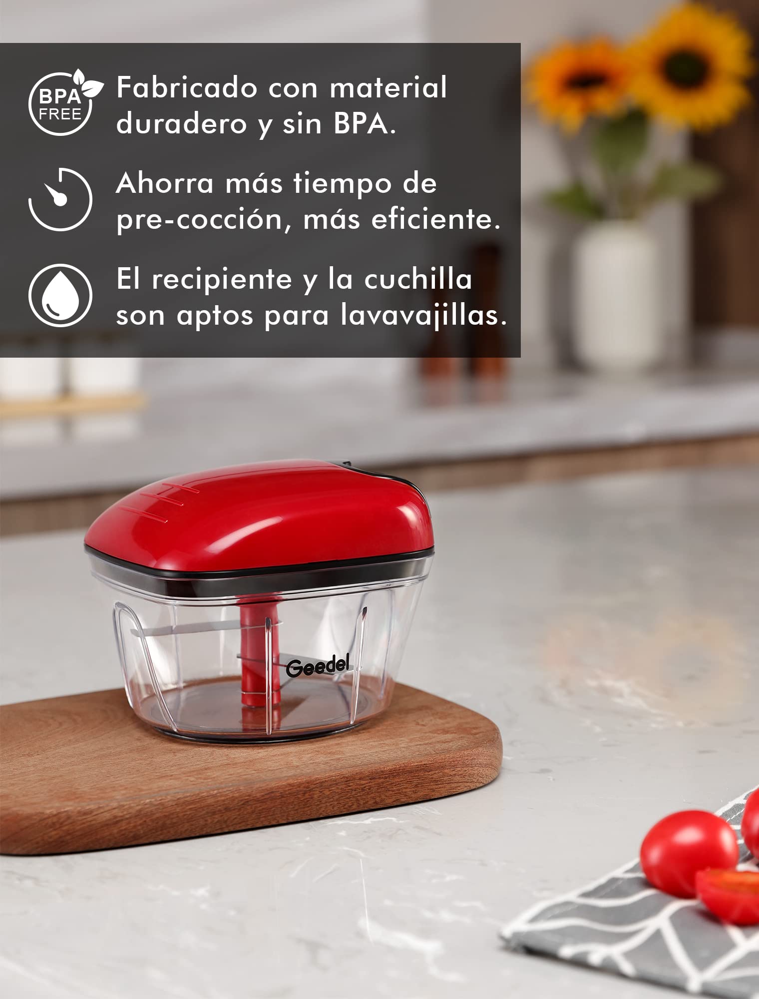 Geedel Zwiebelschneider, 500ML Zwiebel Zerkleinerer mit Seilzug, Gemüseschneider Zerkleinerer Manuell mit Edelstahlklingen, Multizerkleinerer Zwiebelhacker für Gemüse, Obst, Zwiebeln, Nüsse, Knoblauch 9