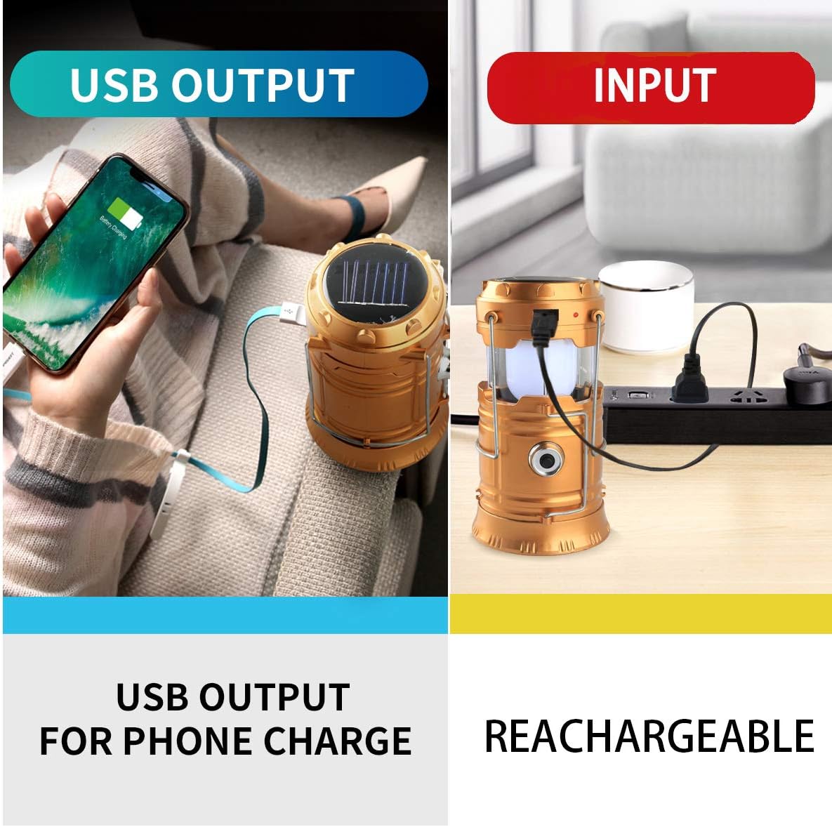 LED Camping Lantern, Solar and Rechargeable Lantern Flashlight Collapsible and Portable Light for Daily/Camp/Hiking/Night Fishing/Emergency/Hurricanes/Storm(1 Pack) - - 