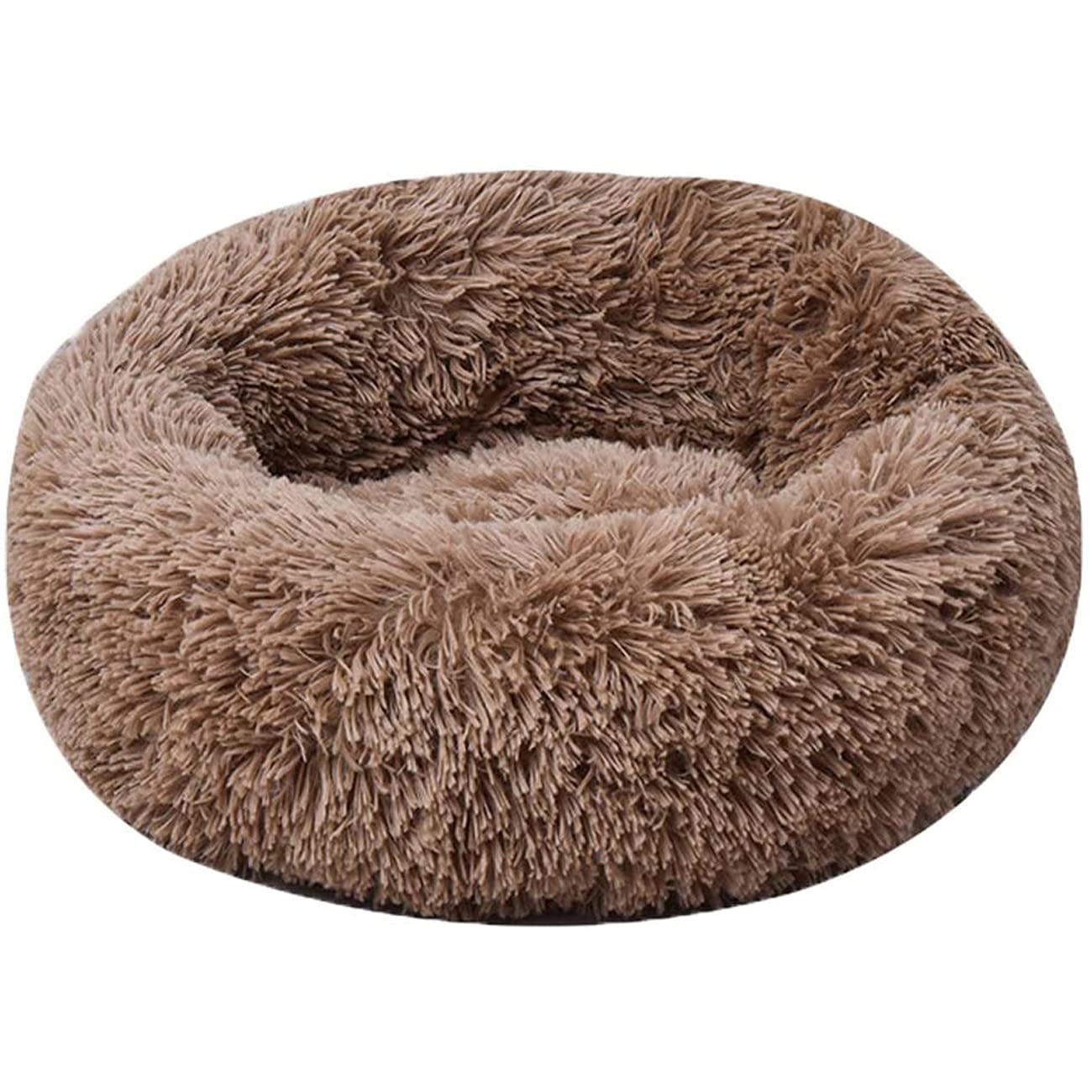 SKRORS Round Pet bed, Plush Soft Washable Self-Warming Calming Dog Bed Donut Cuddler Round Dog Bed Comfortable for Sleeping Winter (Coffee 60cm)