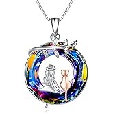 LUHE Crystal Necklace 925 Sterling Silver Bear/Dragon and Queen/Horse and Woman/Wolf/Owl/Phoenix/Cat and Woman Pendant Necklace Jewelry Gifts for Women