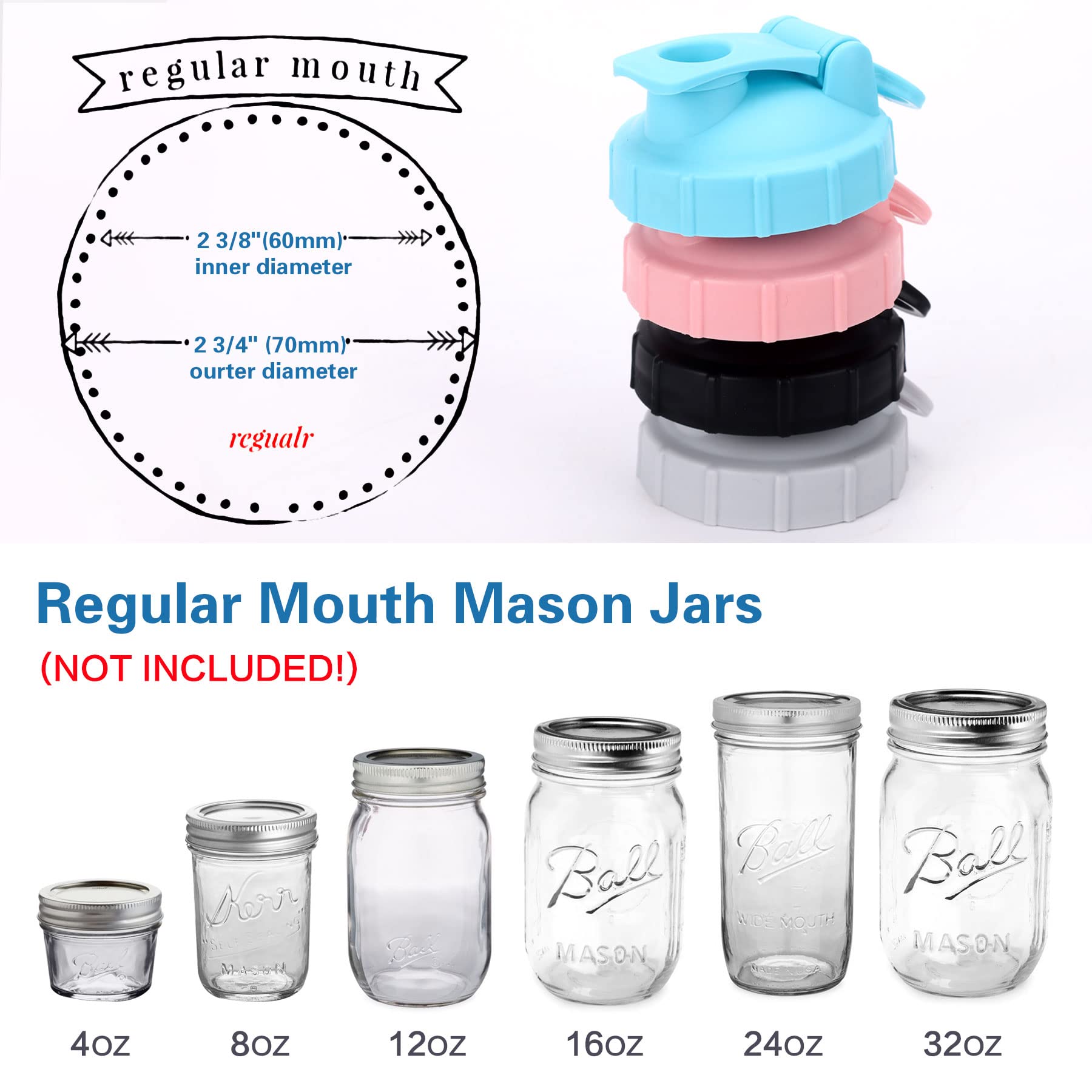Mason Jar Pour Spout Lid, 8Pack Regular Mouth Mason Jar Plastic Lids