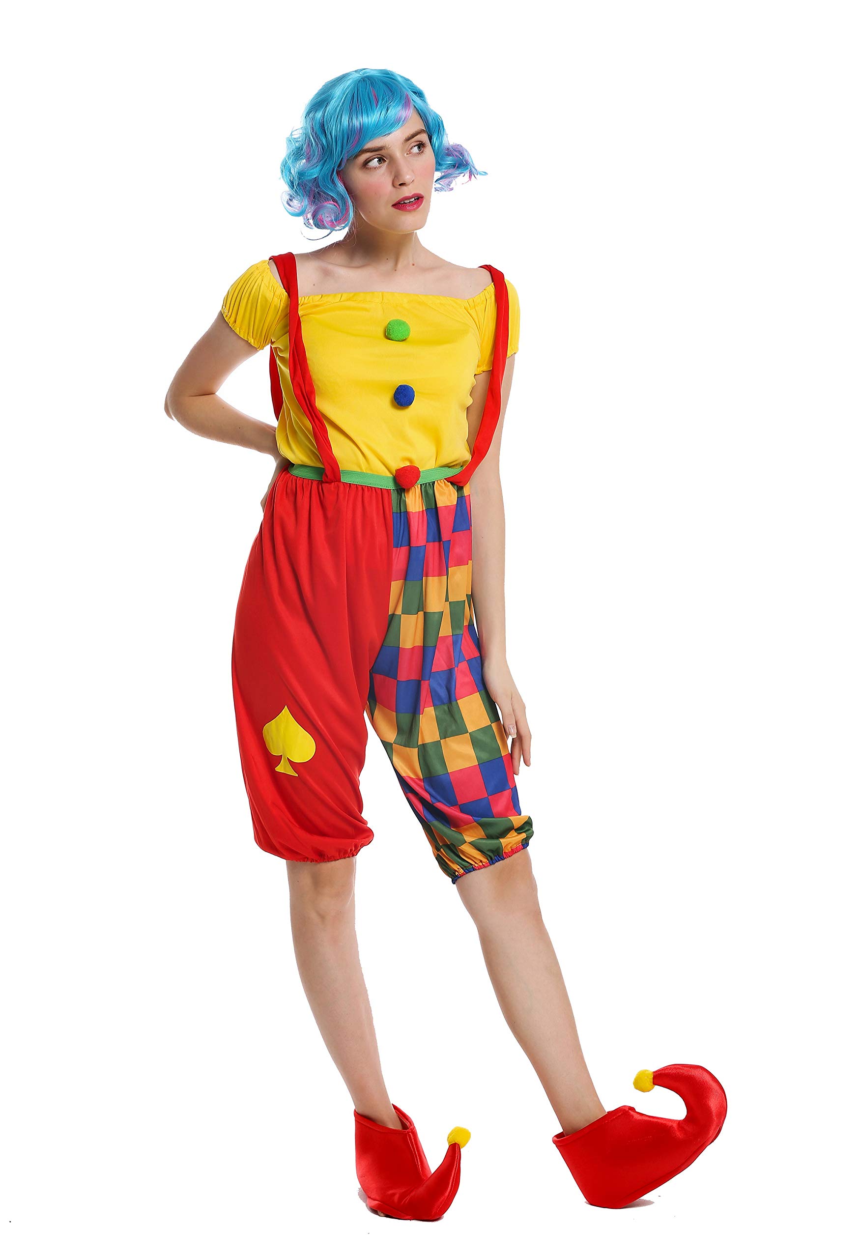 dressmeup - W-0232-S/M Lady Woman Costume Fancy Dress Halloween Entertainer Clown Harlequin Jester Size S/M
