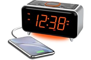 Emerson CKS1521 SmartSet Bluetooth Dual Alarm Clock Radio with 1.4” Orange LED Display, USB Charger, FM Radio, AUX Input, Auto-Dimmer, and Orange Accent Light