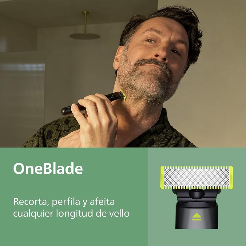 Recortadora todo en uno de 19 en 1 Serie 9000 + OneBlade - Afeitadora y cortapelos hombre para rostro, cabeza y cuerpo, cuchillas de acero autoafilables, 27 longitudes, recargable, MG9956/15