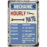 Garage Signs for Men Mechanic Gifts Man Cave Decor Mechanic Hourly Rate Sign Vintage Metal Garage Tin Signs Mechanic Shop Accessories Car Wall Art Decor 8x12 Inch