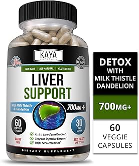 Kaya Naturals Liver Support Vegetarian Capsules, 60 Count, Cleanse, Detox & Repair Formula with 22 Herbs Including MilkThistle Extracts, Beet, Artichoke, Dandelion, Chicory Root (60 Capsules)