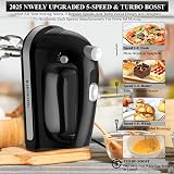 BAIGELONG 300W Hand Mixer, 5 Speeds + Turbo, 5 Attachments, Black view 2