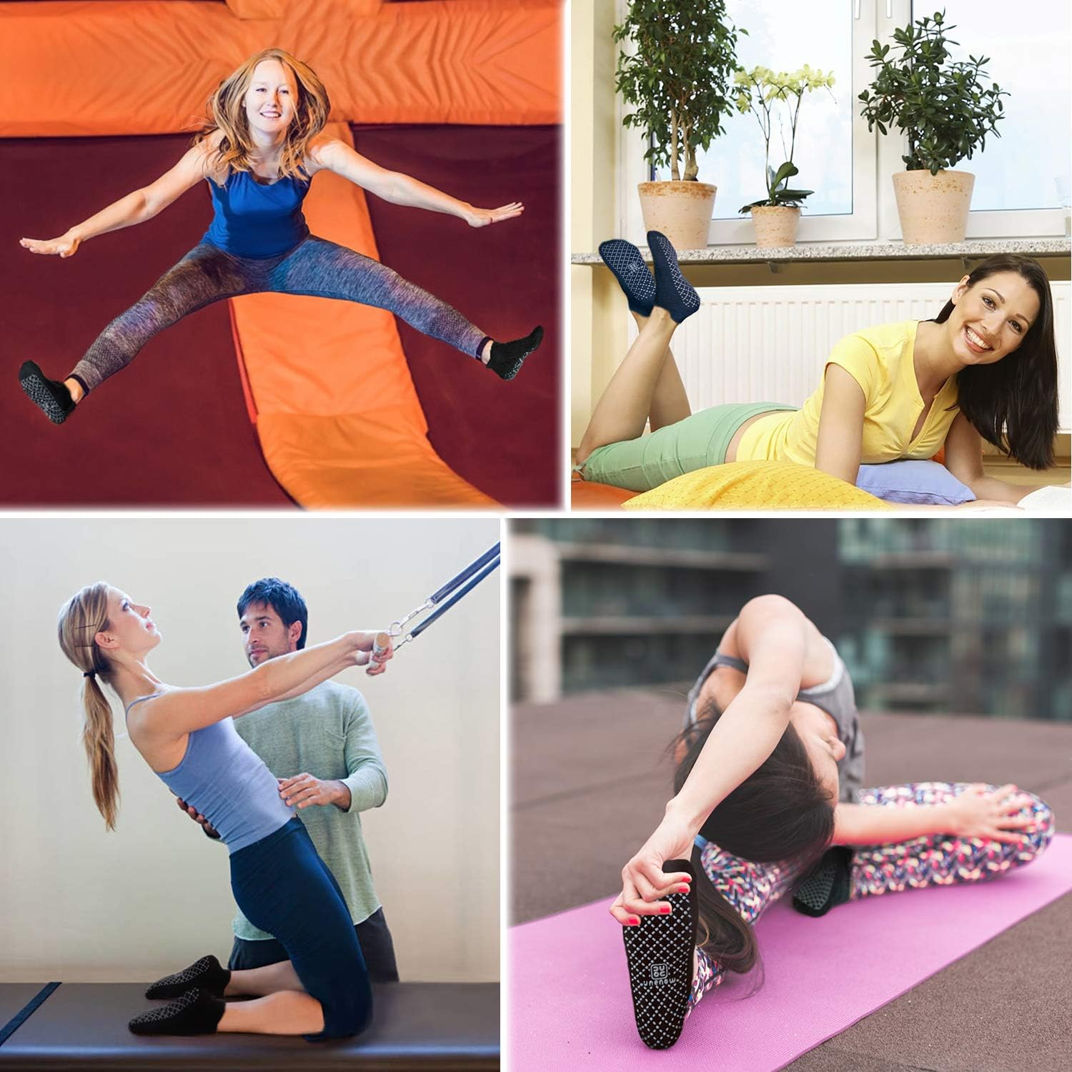 Unisex Non Slip Grip Socks with Cushion for Yoga, Pilates, Barre, Home & Hospital : Clothing