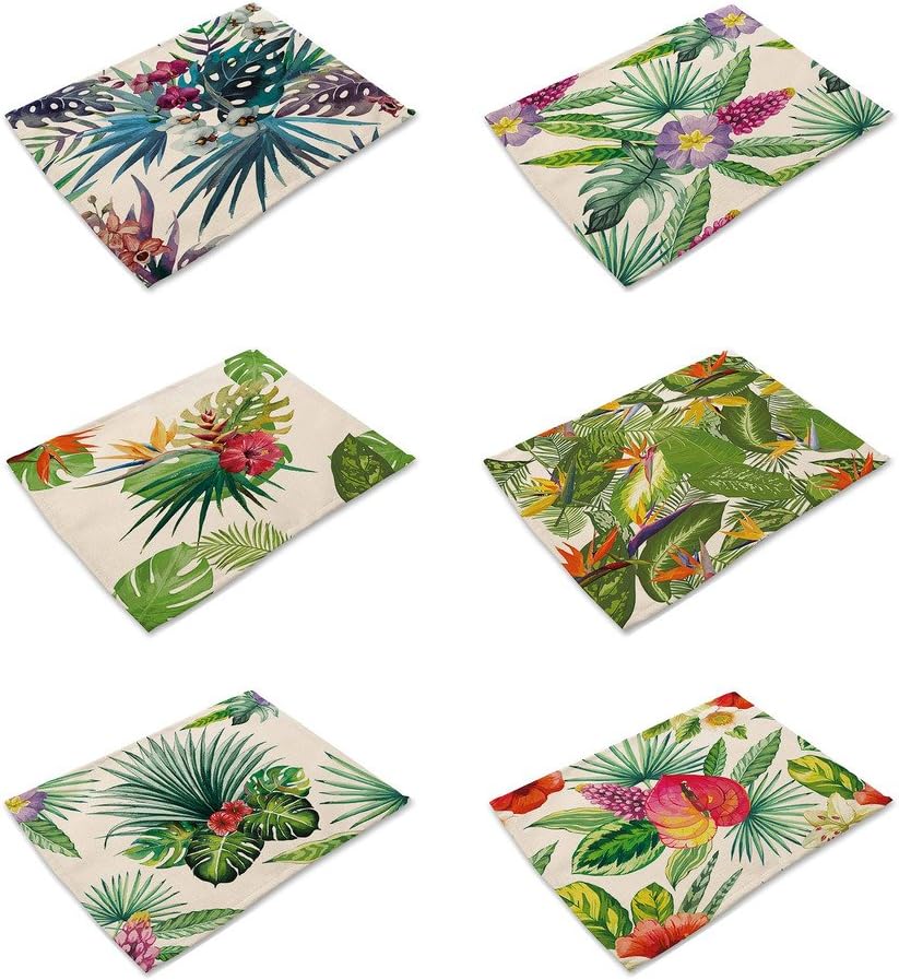Hacaso Tropical Plants Forest Pattern Dining Table Mats Set of 6 Cotton Linen Placemats(10)