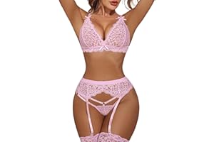 Avidlove Women Garter Lingerie Sexy Bra and Panty Set with Garter Belt 3 Piece Garter Lingerie Sets