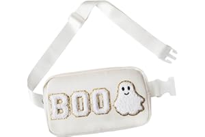 PAINZIETEG Halloween Crossbody Bag Ghost Purse Cute Spooky Gothic BOO Letter Belt Bag Packs Halloween Fanny Pack Halloween Gifts for Girls Women (Beige)