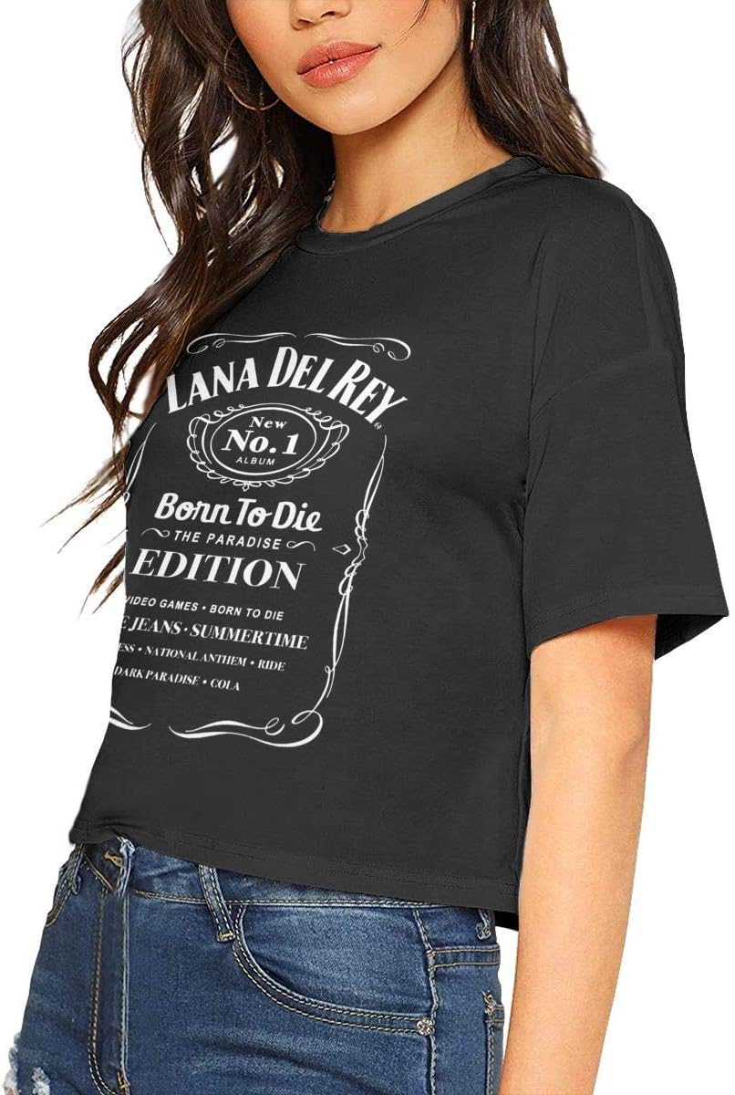 Lana Del Rey Womens Crop Top Blouse Dew Navel Tshirt Round Neck Short Sleeve Slub Cotton