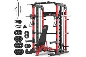 MEGASTAR Smith Machine Home Gym with Aluminum Pulley Set- 2000lbs Capacity All-in-One Power Rack with Cable Crossover, Pull-Up Bar & Dip Station, Includes 18 Attachments, P107 Anvil