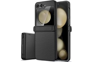 Vihibii for Samsung Galaxy Z Flip 5 Case with Hinge Protection & Outer Screen Protector, Slim & Fit Stylish Texture Non-Slip Shockproof Rugged Phone Cover Case for Galaxy Z Flip 5 5G 2023, Black