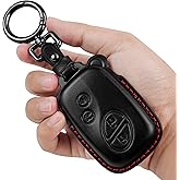 Tukellen for Lexus Key Fob Cover Leather with Keychain Compatible with 2005-2018 Lexus ES350 GS300 GS350 GS430 GS450h ISC IS250 IS350 LS460 LS600h Smart Remote-Black(Red line)