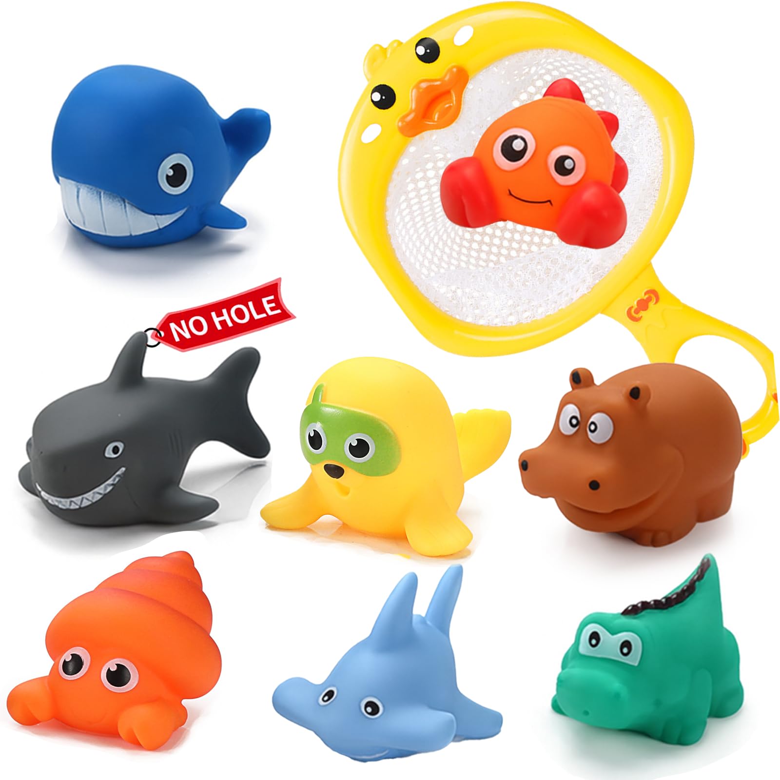 Guopai No Hole Mould Free Baby Bath Toys – 9PCS BPA-Free Water Toys for Toddlers – Soft Animal Bath Toys – Infant Bathtub Toys– Kids Swimming Pool and Paddling Pool Toys – Safe Bath Time Essentials