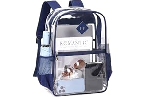 MUSEVOS Clear Backpack, Heavy Duty See Through Book Bag for Work, Security, Concerts, College Transparent PVC bookback Stadium Approved, Navy Blue