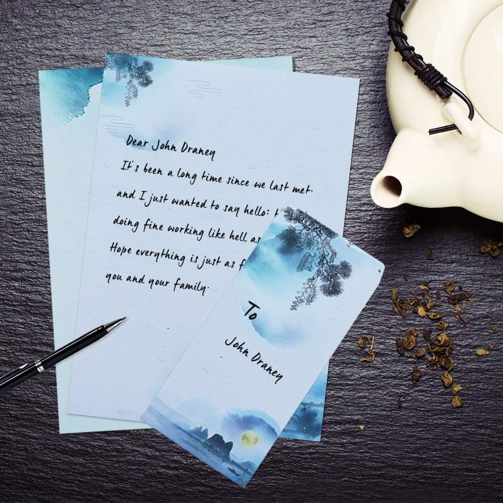 Stationary Set Japanese Stationery Letter Writing Paper, 48 Pack Stationary paper and envelopes set Ink Painting Design - 48 Stationary papers + 24 Envelopes : Office Products