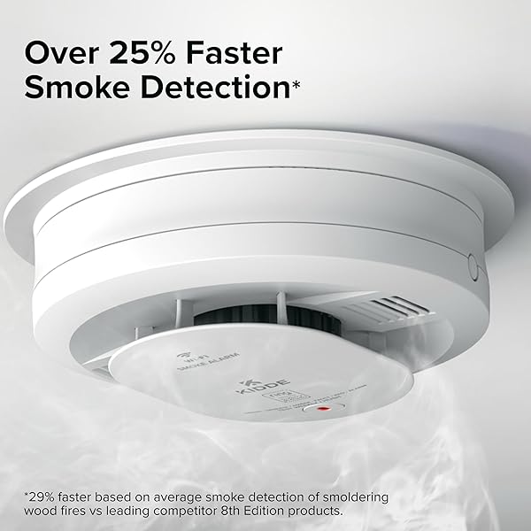 KIDDE SMART SMOKE DETECTOR, RING APP ENABLED FOR REAL-TIME NOTIFICATIONS, HARDWIRED ALARM, AA BACKUP BATTERY