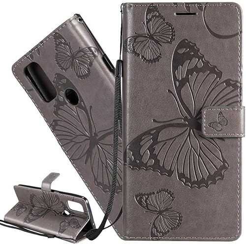 ISADENSER Compatible with OnePlus Nord N10 5G Case Butterfly Embossing Design [Kickstand Flip] [Card Slot] [Magnetic Clasp] Flip PU Wallet Phone Case for OnePlus Nord N10 5G Gray Butterfly KT
