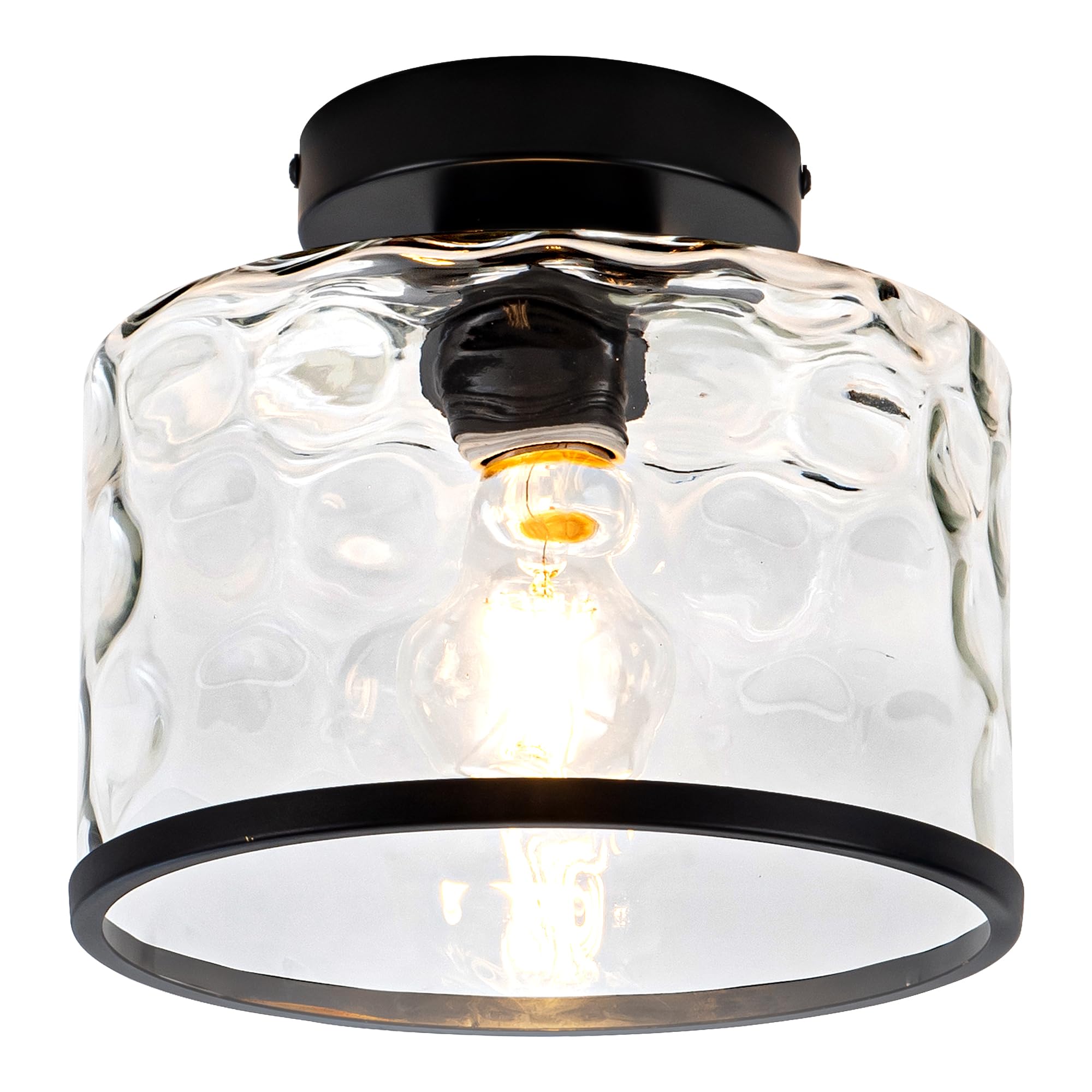 Photo 1 of Zlepmlla Glass Ceiling Light, Black Semi Flush Mount with Hammered Glass Shade, Farmhouse Light Fixture for Hallway, Bathroom, Entryway, Kitchen,Living Room