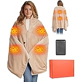 Moteoza Heated Blanket Battery Operated with Fleece Lining 7.4V 16000mAh Battery 62" x 35" Heated Shawl Wraps for Women Men Cordless USB Outdoor Portable Electric Blanket 6 Heating Zones Khaki