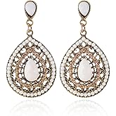 coadipress Handmade Boho Waterdrop Earrings for Women Unique Vintage Bohemian Ethnic Colorful Bead Blue Gemstone Cutout Dangle Drop Statement Earrings Fashion All-match Sculpted Earrings Jewelry Gifts