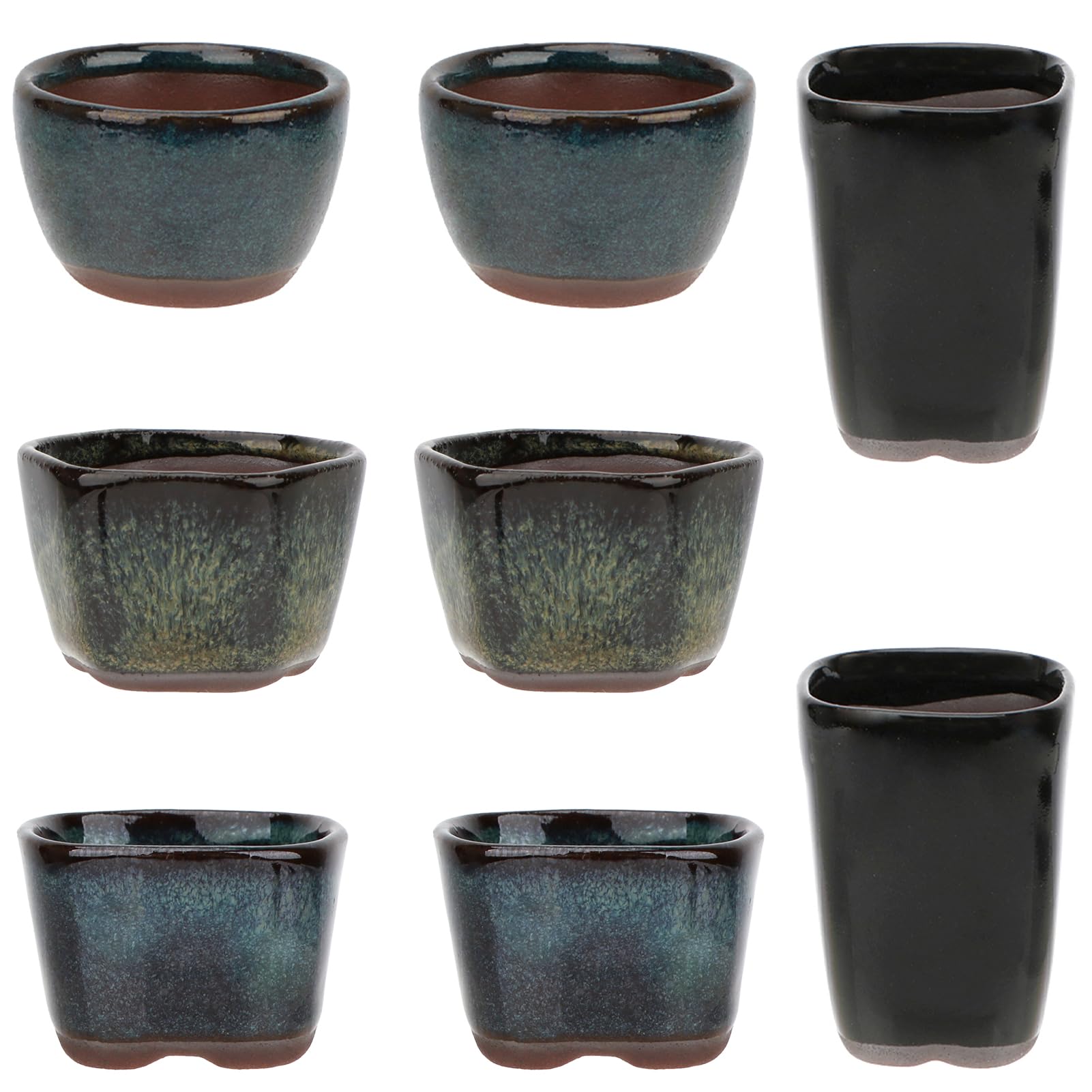 happy bonsai 8 pc Mini Glazed Pots 1.6 Inch (4cm)