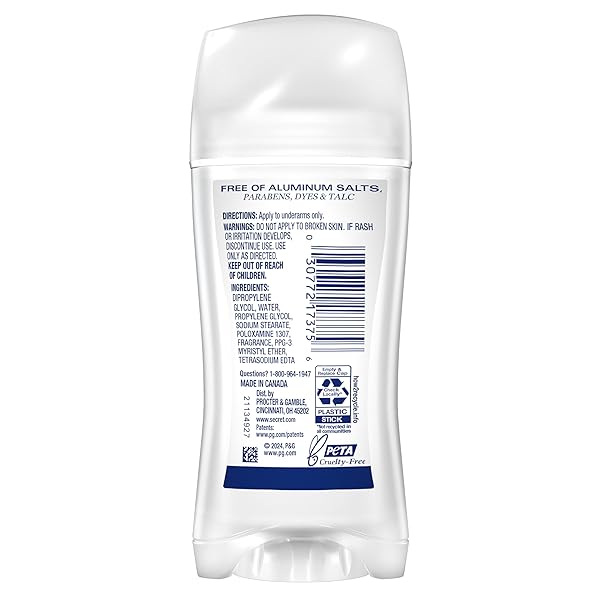 SECRET ALUMINUM FREE DEODORANT FOR WOMEN, 48HR ODOR PROTECTION, FREE OF PARABENS DYES TALC & BAKING SODA, PH BALANCING MINERALS, CLEAR SOLID, CLEAR OCEAN SCENT, 2.4 OZ