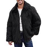 Yimoon Mens Faux Fur Coat Winter Luxury Fluffy Jacket Warm Lapel Collar Furry Parka Jacket Overcoat