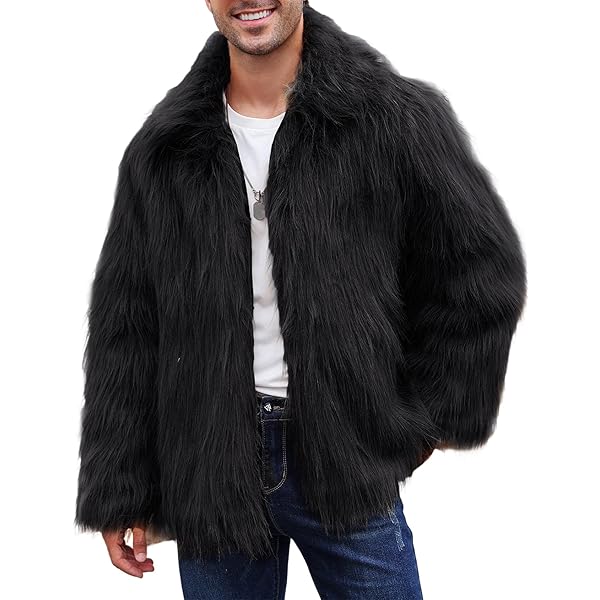Amazon.com: Gihuo Men's Faux Fur Coat Plush Warm Winter Furry