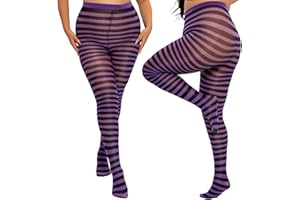 Yilanmy 2 Pairs Plus Size Striped Tights for Women Colored Halloween Christmas Costume Leggings Footed Opaque Pantyhose