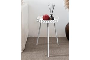 OhuaCason Side Table for Living Room: Small Round End Table for Women - White