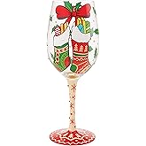 Enesco Lolita Christmas Stockings Hung with Care Hand-Painted Artisan Wine Glass, 15 Ounce, Multicolor
