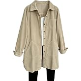 Minibee Women's Corduroy Shirt Coats Long Sleeve Button Down Blouses Tops with Pockets