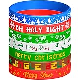 FEPITO 42 Pieces Christmas Silicone Wristbands Rubber Band Bracelets for Christmas Party Decoration Supplies 7 Merry Xmas Style