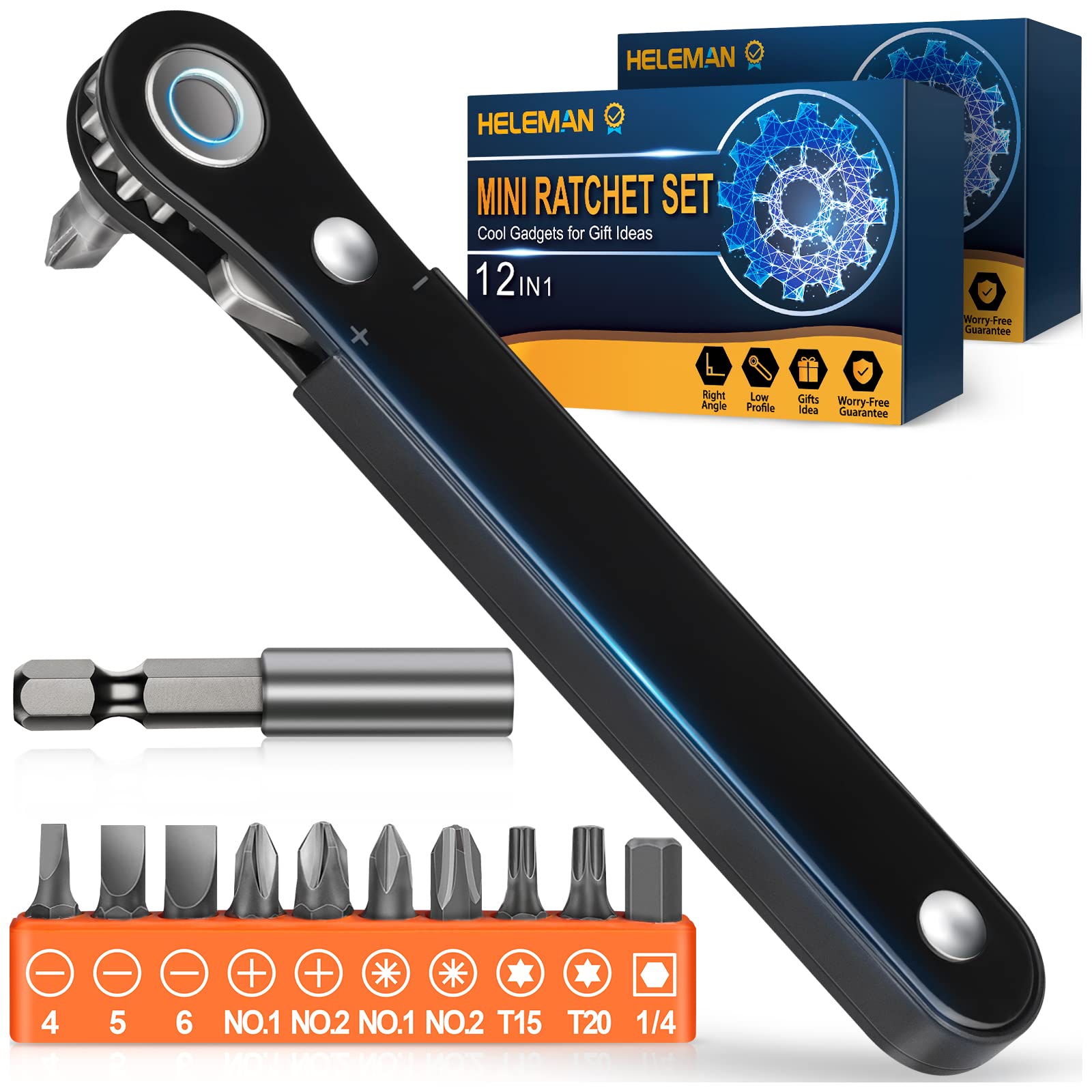 Photo 1 of HELEMAN Mini Ratchet Wrench, 3.88 x 0.25 Inches, Fixed Ratchet, 12 in 1 Tool Kit, Perfect for Tight Spots, Great EDC Gear
